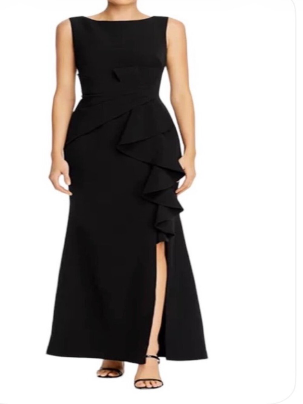 NWT Eliza J Black Bow Ruched Waist Cascading Maxi Dress. Size 6